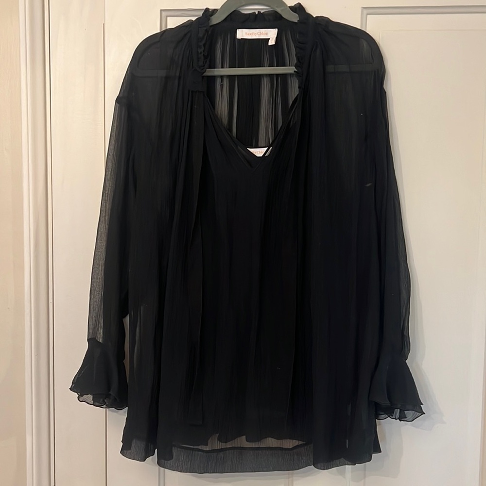 See by Chloe sheer cotton/silk tunic with under tank and tie neck